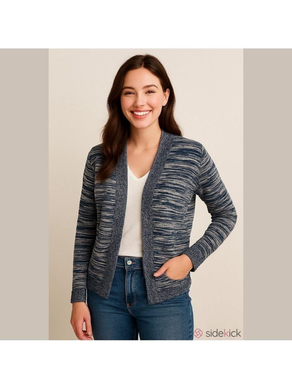Gap Open Front Cardigan Marled Blue White Knit Sweater Sz. M Cotton